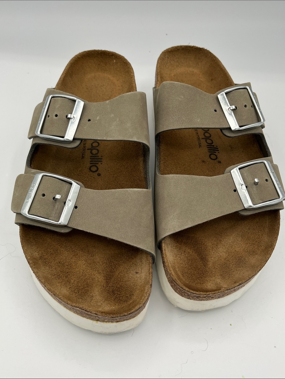 Birkenstock Papillio Arizona Sandals 40 Double Silver Tone Buckle Straps EUC